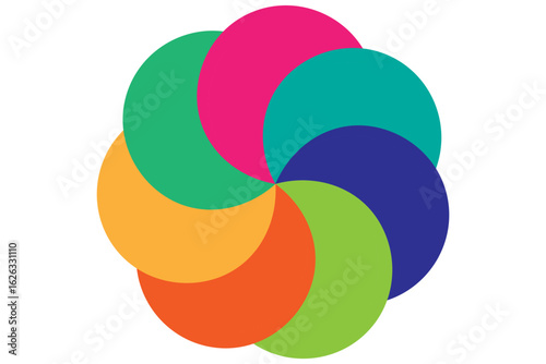 Colorful overlapping circles of infographic pie chart divided into 4 parts. Diagram, chart with 4 steps, options, parts, processes with colorful petals.