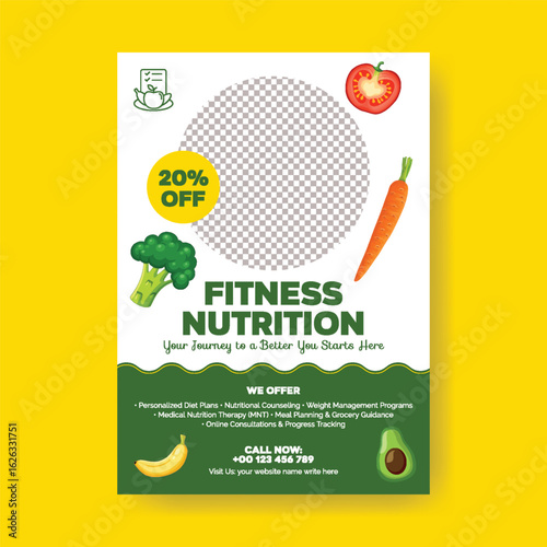 Medical Nutrition Therapy and Online Meal Planning Consultation Services poster or flyer vector template, Healthy nutrition plan and weight loss food plan poster, leaflet, brochure design
