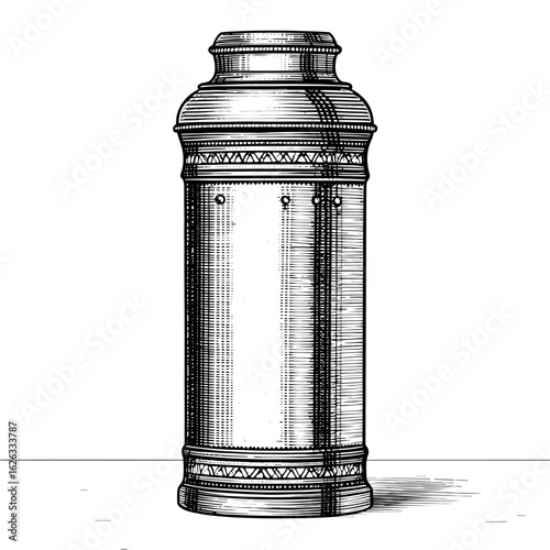 Classic metal cocktail shaker in cylindrical design with reflective surface  