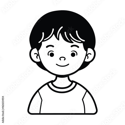 Black and white cartoon boy head and shoulders illustration
