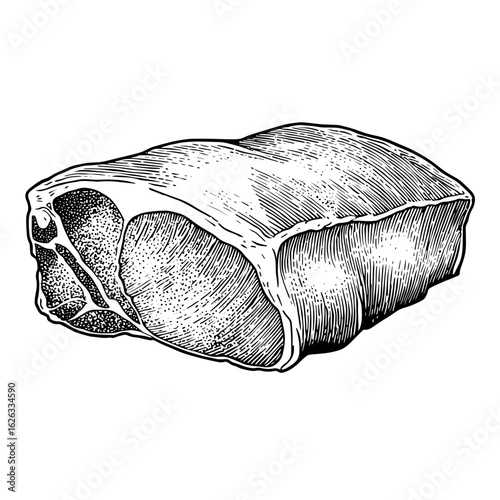Vintage butcher-style illustration of pork cut with fat edges  