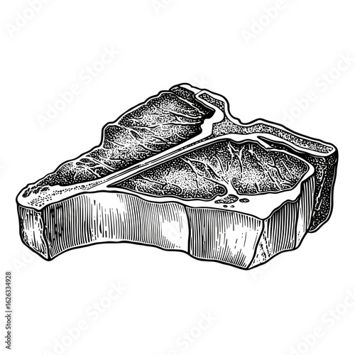 Bone-in T-bone steak in classic engraving style  