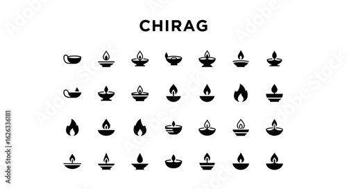 Traditional Indian Lamp 'Chirag' Icons