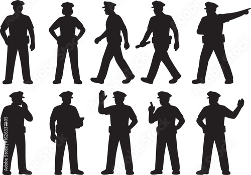 Police Officer Vector Silhouettes Pack Standing Walking and Action Poses