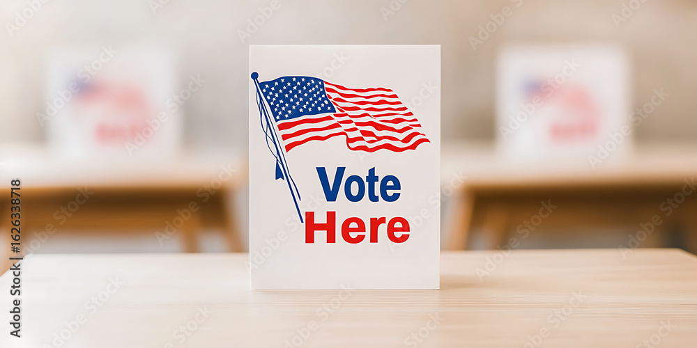 Obraz premium Patriotic Voting Reminder: A sign with a flag and 