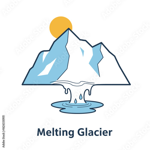 Visual depiction of melting glaciers due to global warming , A graphic showing the impact of climate change on polar ice caps with a simplistic design