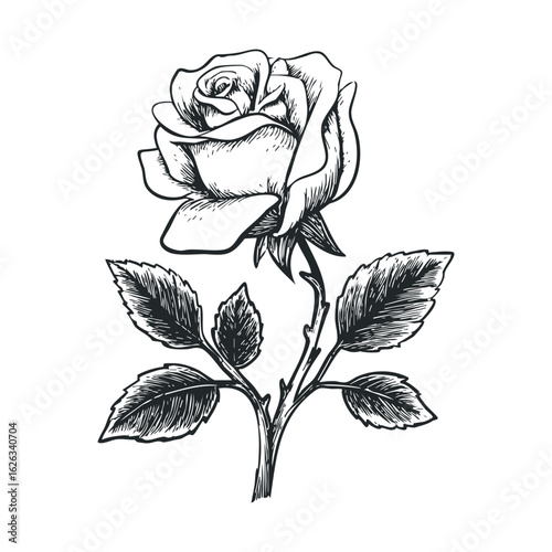 Elegant black and white rose drawing for artistic design projects