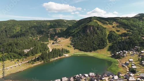 Summer Drone View of Prokosko Lake and Village | Sunny Day Aerial Footage