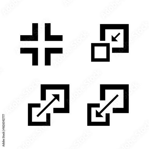 Symbols for resizing and transforming shapes in graphic design software displayed on a white background
