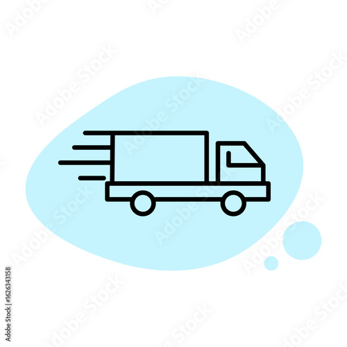 Delivery truck moving quickly on a blue background