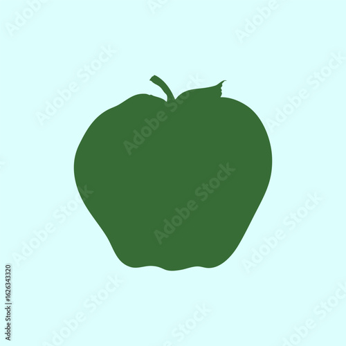 Green apple silhouette against a light blue background showcases simple fruit design and minimalist art style
