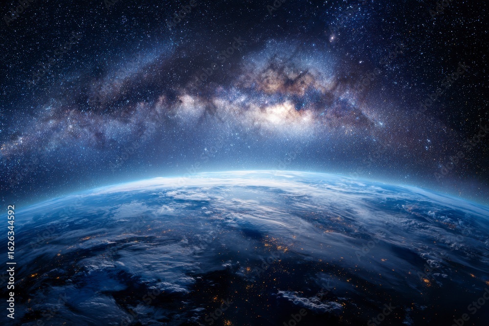 Fototapeta premium Earth and Galaxy View From Space