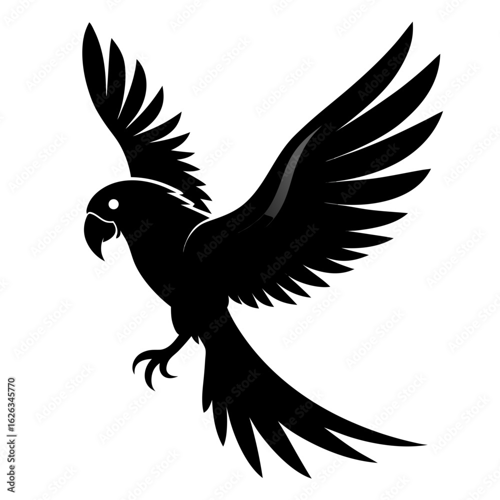 Obraz premium Macaw flying vector clean black silhouette design white background