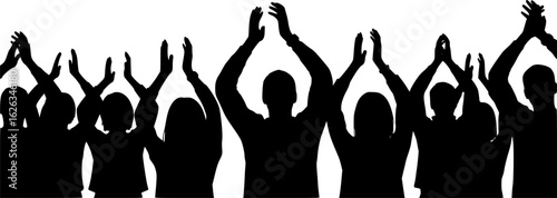 Support group, silhouette of applauding crowd people. Vector illustration
