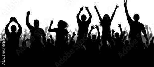 Crowd of people silhouette, cheerful fans people. Big event, concert or sport. Vector illustration
