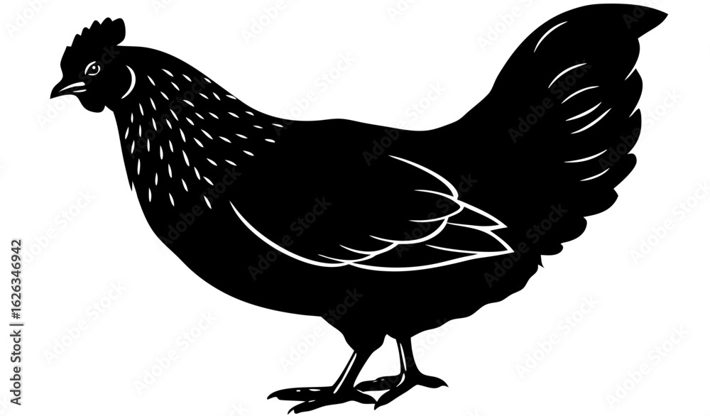 Fototapeta premium Minimal black silhouette of rooster, crowing pose, clean outline, plain white background