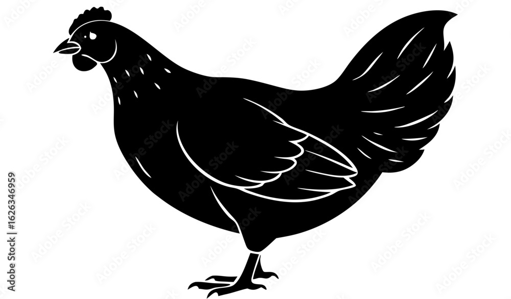 Fototapeta premium Minimal black silhouette of rooster, crowing pose, clean outline, plain white background