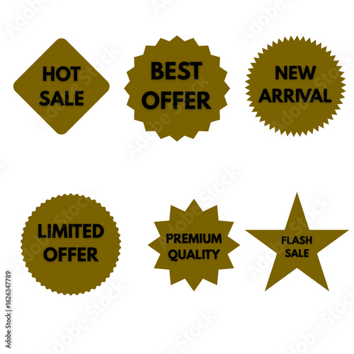 Starburst sale icons set hot offer labels discount promo tags best deal elements
