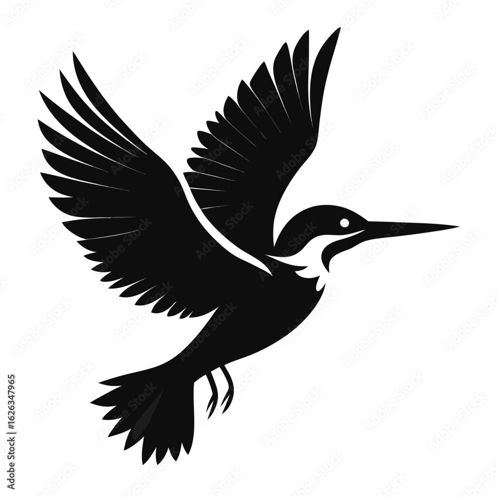 Obraz premium Kingfisher flying vector clean black silhouette design white background