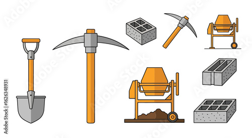 Construction Tools and Materials Vector Illustration