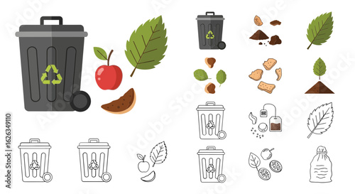 Composting Bin with Organic Waste Illustration