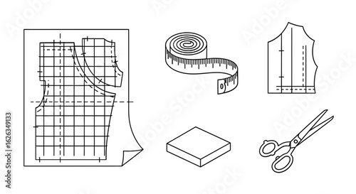 Sewing Pattern Tools and Equipment Illustration