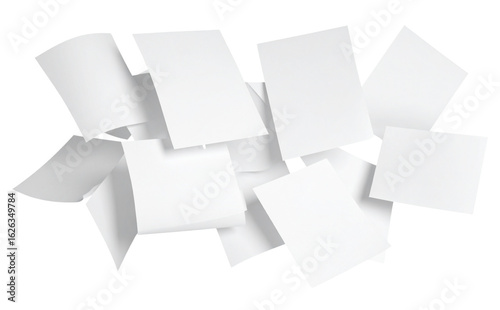 Wallpaper Mural Pile blank white paper flying, empty note leaf or leaflet in motion mockup, sheet falls and twists isolated on white with clipping path. Torontodigital.ca