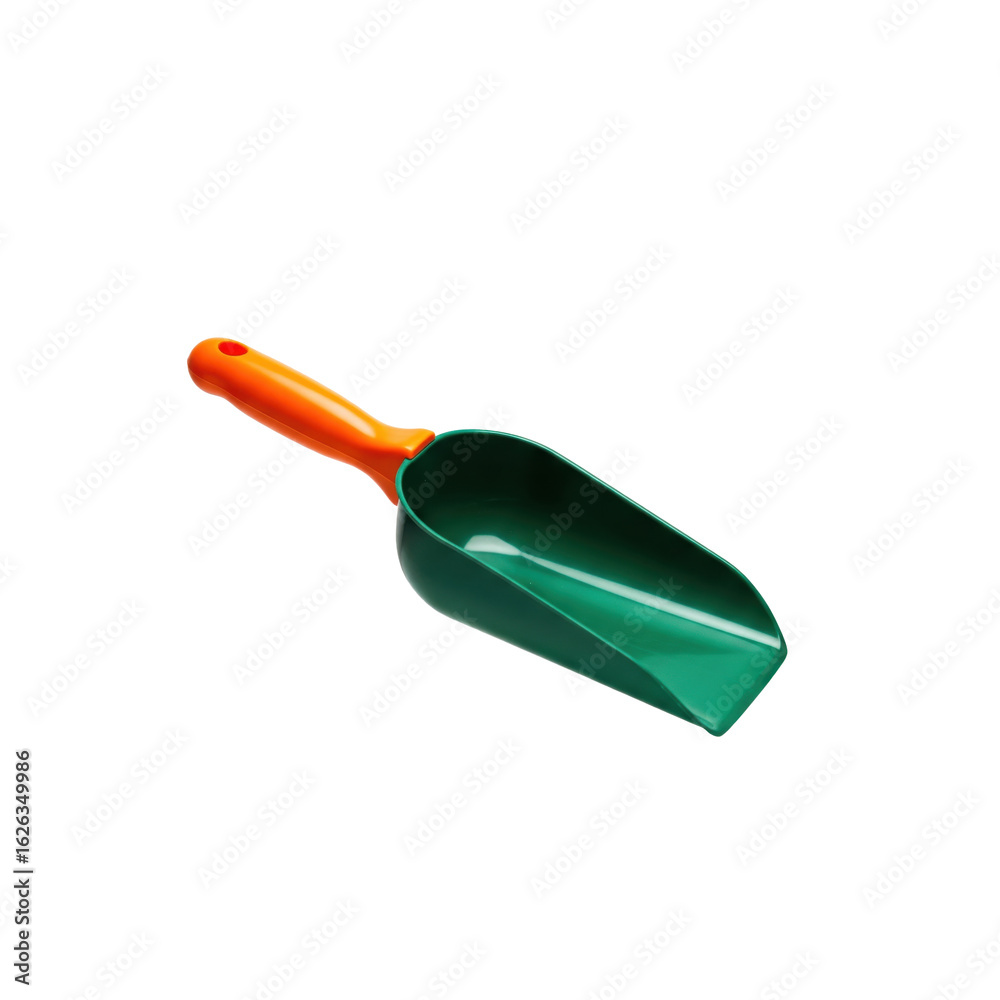 Isolated green plastic scoop with orange handle on transparent background Isolated green plastic scoop with orange handle on transparent background