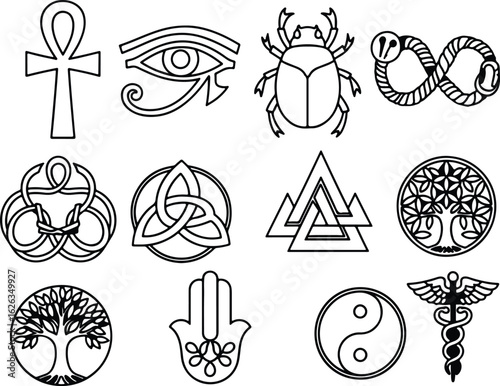 Silhouette mystical spiritual symbols set vector Illustrator