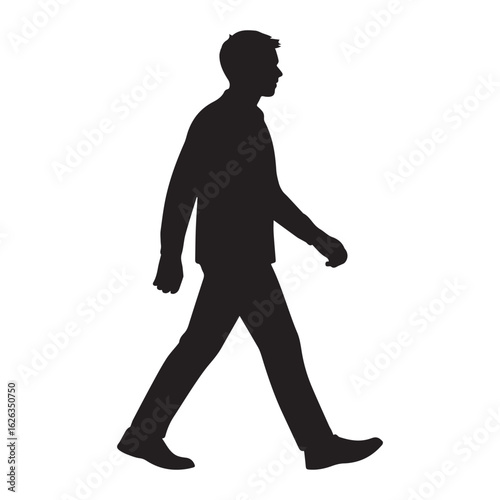 Silhouette of a man walking forward isolated on white