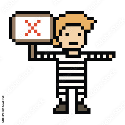 Cute pixel cartoon character prisoner man in jail prison uniform male boy decoration crime prisoner man in prison 8 bit cartoon pixel robber 8bit png vector.