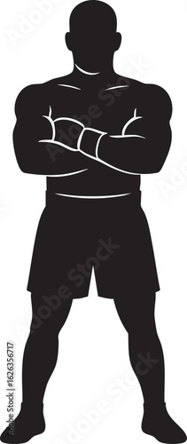 Boxer Silhouette with Arms Crossed: Strength and Confidence in Boxing