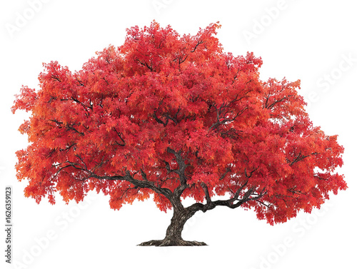  Red Maple Tree in Full Autumn Splendor with Vivid Foliage on Transparent Background