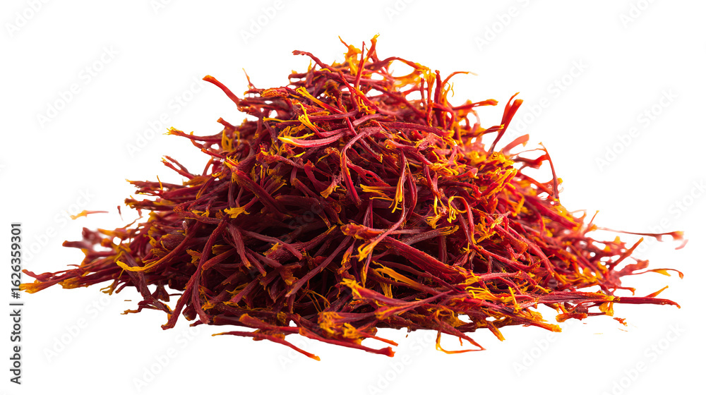 Naklejka premium Loose Saffron Threads in a Small Pile on Transparent Background