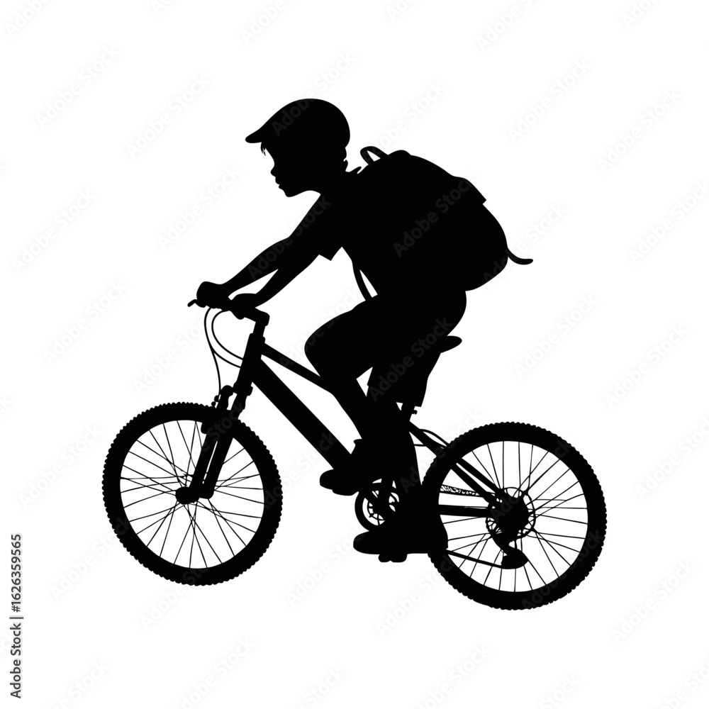Silhouette of Schoolboy Riding Bicycle with Helmet and Backpack – Safe Commute, Childhood Education, and Active Lifestyle Concept Silhouette of Schoolboy Riding Bicycle with Helmet and Backpack – Safe Commute, Childhood Education, and Active Lifestyle Concept