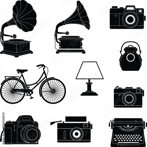 Silhouette vintage collection of objects vector Illustrator
