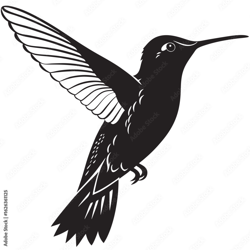 Obraz premium Flat Black Hummingbird Silhouette – Minimal Body-Only Vector for Delicate, Spring, and Floral Themes