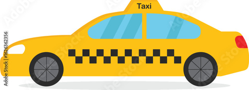 Yellow Taxi Cab Illustration with Checkered Pattern and 'Taxi' Sign