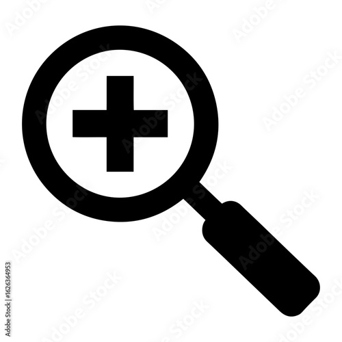 Vector  illustration of a magnifying glass with a plus sign inside it on transparent background