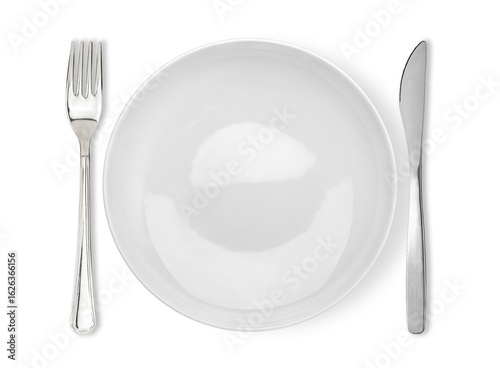Dining Cutlery etiquette: to start eat. Fork and knife signals with location of cutlery set isolated