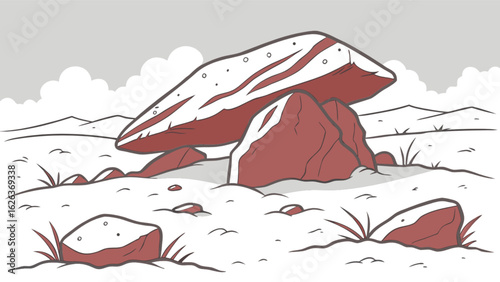 Discover ancient dolmen stones vector illustration megalithic tomb landscape prehistoric monument drawing