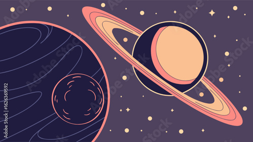 Explore space planets and rings vector illustration for astronomy and science enthusiasts design concept