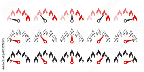 Gauges and speedometer with flames. Performance level