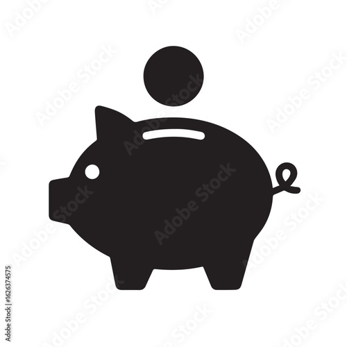 Playful piggy bank with coins and currency symbols
