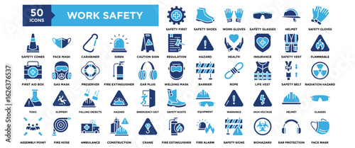 50 Work Safety icon set for design elements	