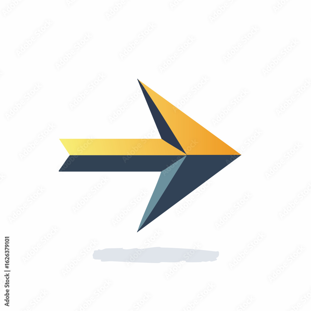 Naklejka premium Geometric Arrow Symbol Advancing Forward with Gradient Colors and Shadow