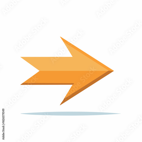 Rightward pointing orange arrow with a subtle shadow and three dimensional depth