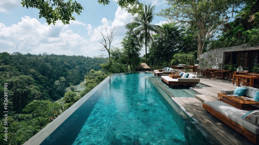 Obraz premium Luxurious infinity pool overlooking jungle
