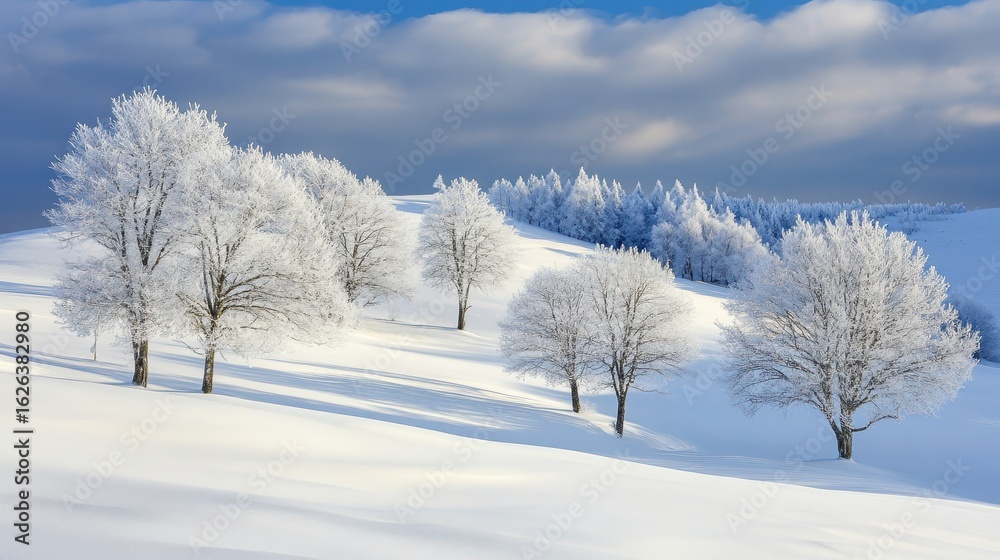 Obraz premium Frosty Trees in Winter Landscape Under a Cloudy Sky