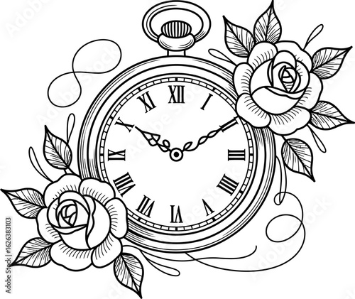 Vintage pocket watch with roses and infinity symbol